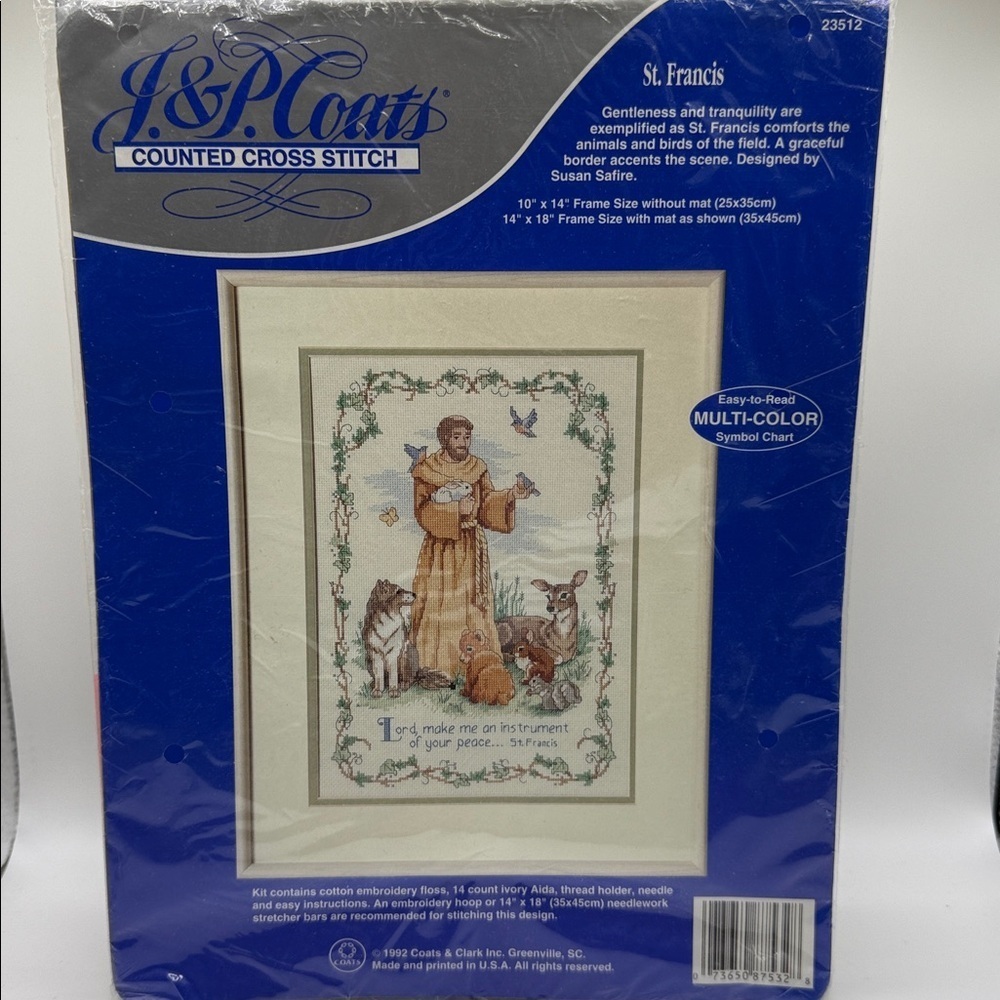 Vintage Unopened J & P Coats Counted Cross Stitch Kit St. Francis